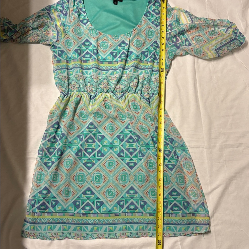Espresso Teal and Coral Geometric Knee Length Y2K Women’s Dress - Picture 5 of 8